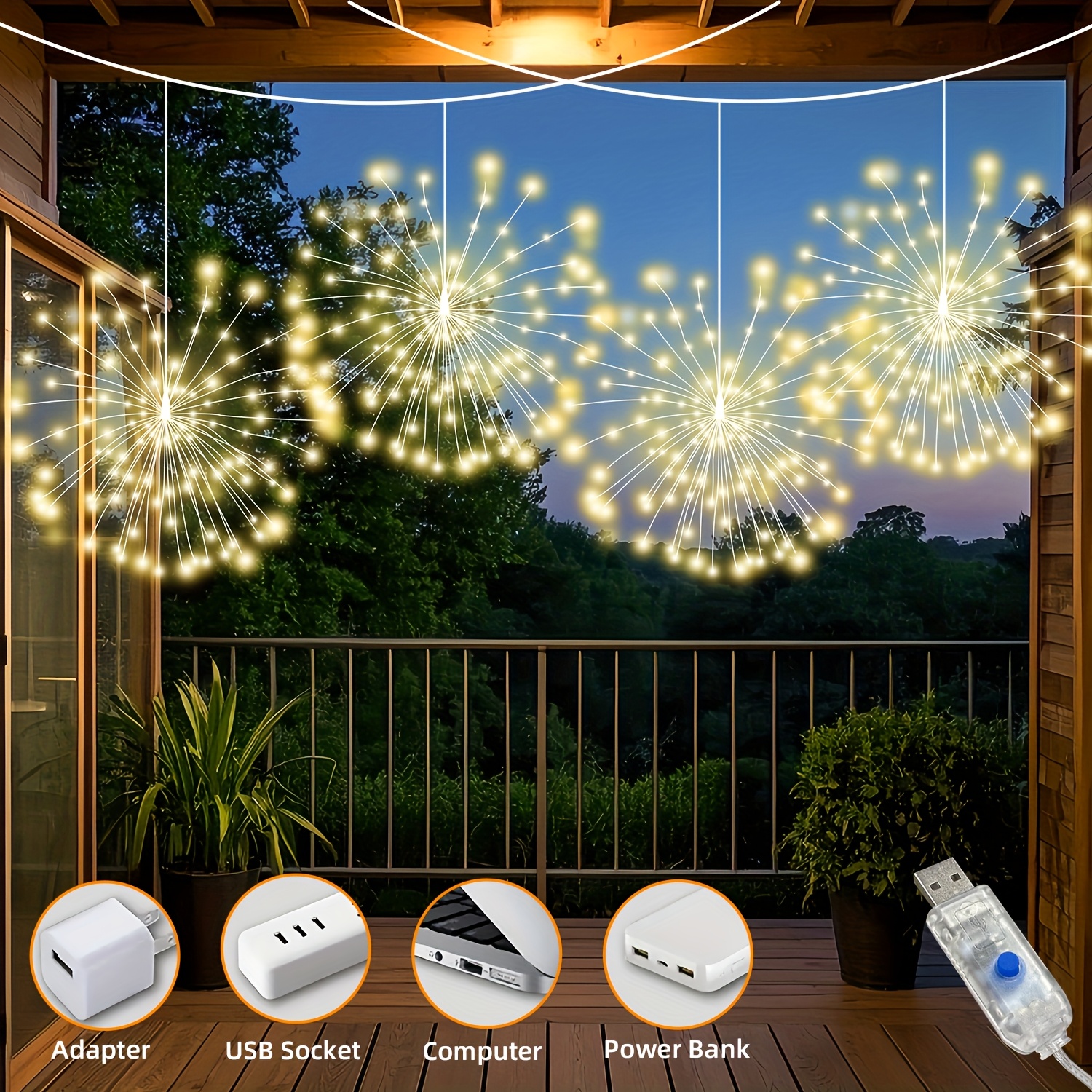usb powered fireworks lights with 8   smart hanging light strips 180 360 led starburst ball string lights     patios gardens indoor and outdoor areas weddings and christmas celebrations Product details 0