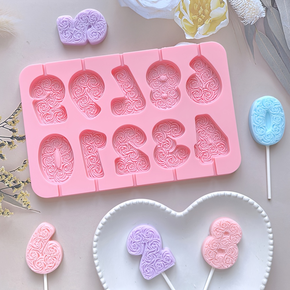 

1/2/3pcs Silicone Lollipop Molds Set, 0-9 Numbers & Floral Patterns, Bpa-free Diy Chocolate & Birthday Cake Decorating Inserts