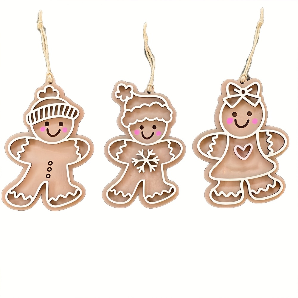 Image of 3pcs Personalized Name/message Gingerbread Men/people - 3d Hanging Ornaments Suitable For Christmas Tree Decorations, Tale Name Tags & Custom Holiday Gifts