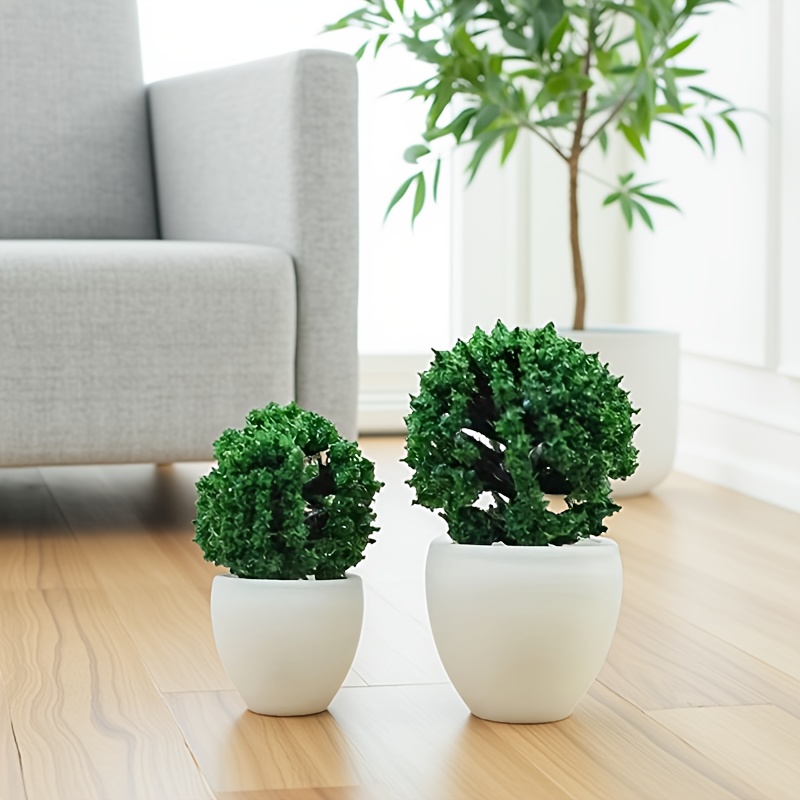 2pcs Miniature Artificial Green Plant Ball Topiary Model - Dollhouse Miniature Bonsai Scene Decor