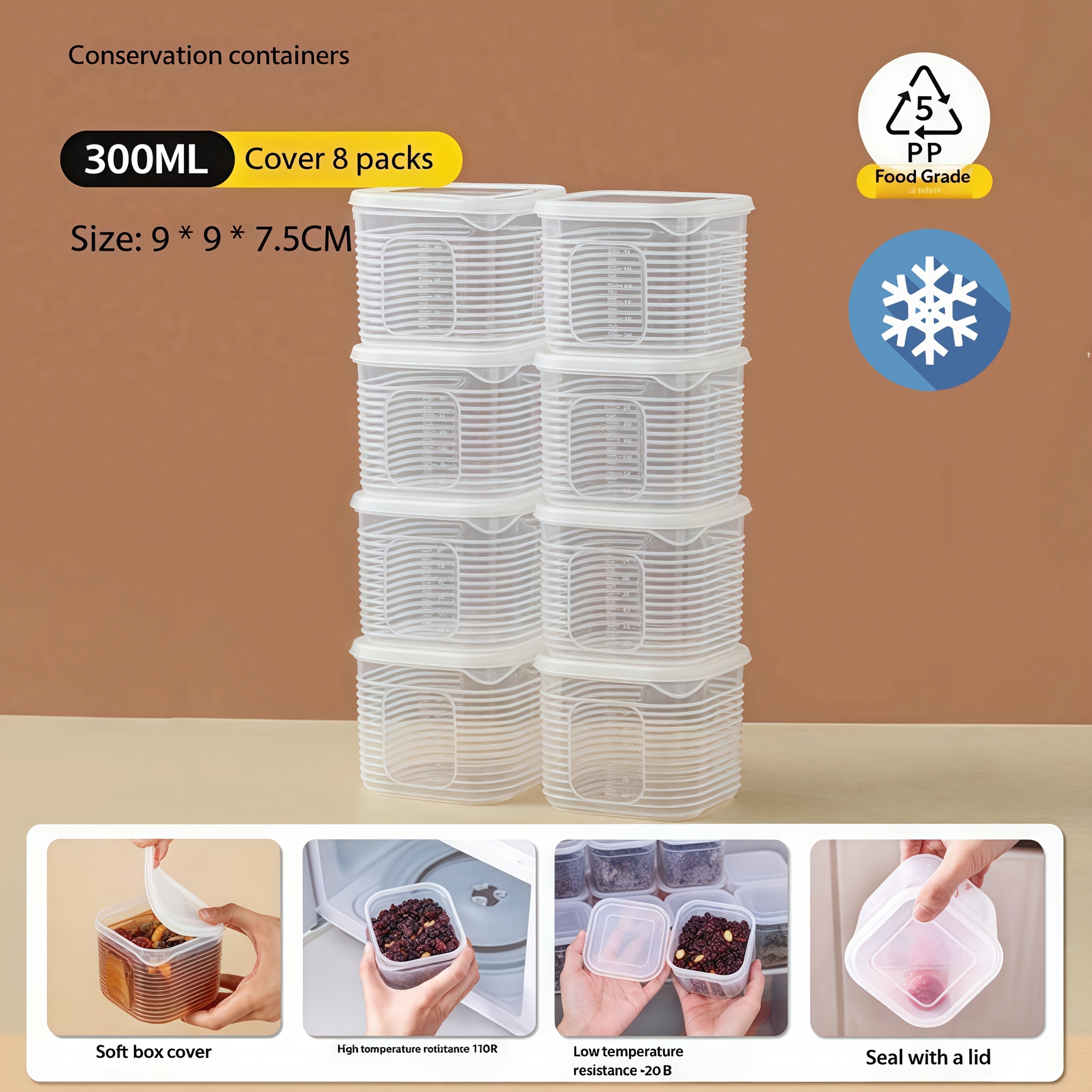 Image of 8pcs Transparent Refrigerator Fresh Storage Boxes, Suitable For Kitchen/camping/outdoors, For Rice, , Fruits, Soups, Meat , Pre-meal Preparation For Time Management, Time And Effort
