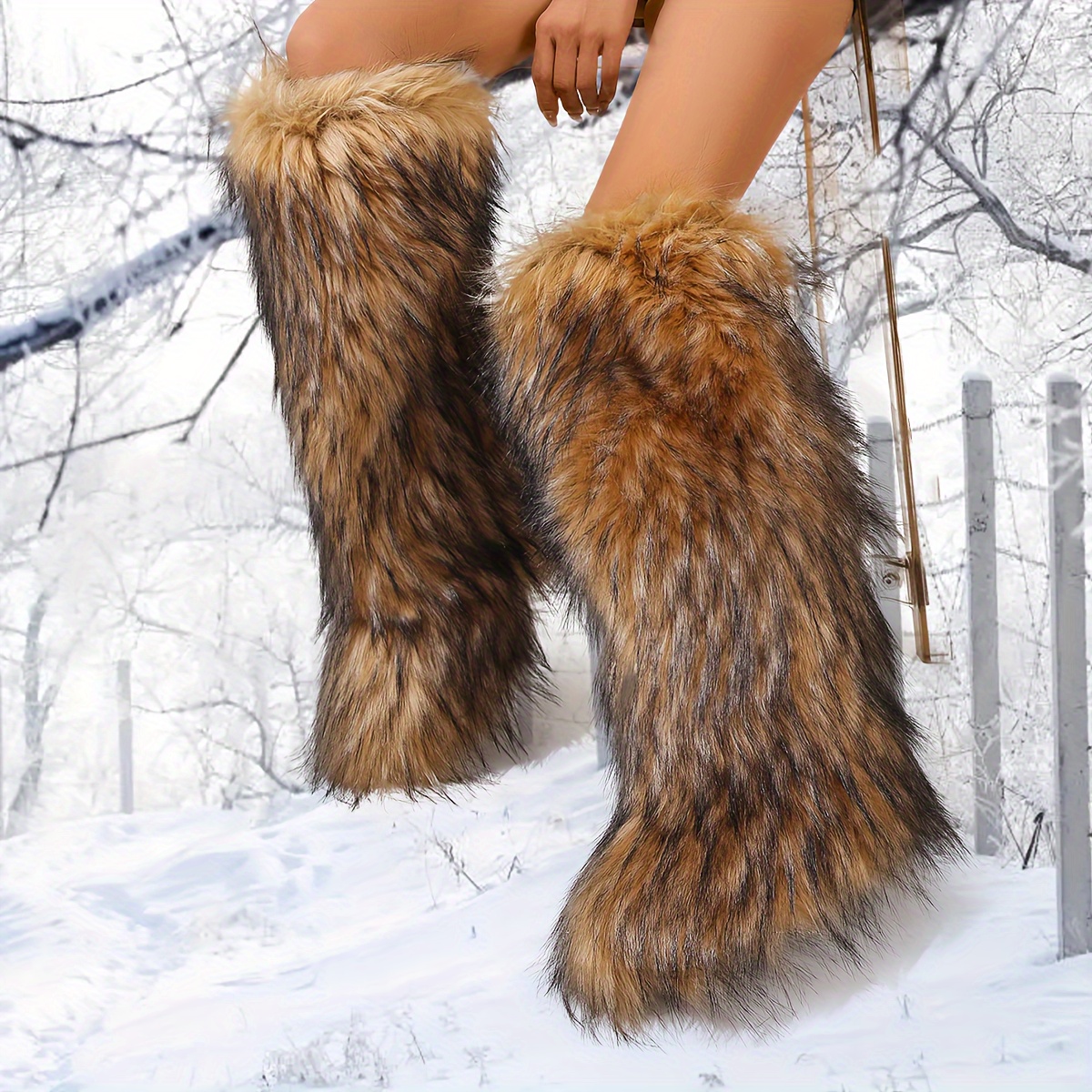 women's y2k style fur knee boots fleece - Temu Republic of Korea