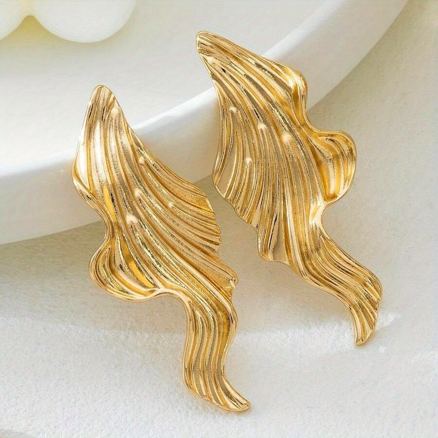 TEMU 1 Par de Aretes y Collar de Hoja Texturizada, Joyería Minimalista y