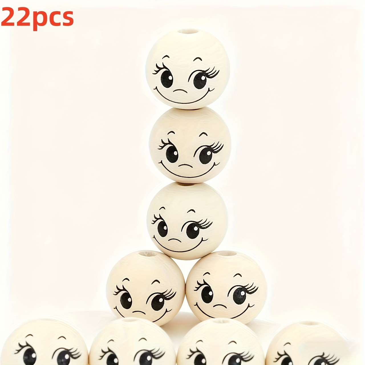 TEMU 22pcs 30mm Extra Large Big- Happy Face Wooden Beads - Ideal For Jewelry Making, Diy Crafts, And Rustic Home Decor - Keychains, Bracelets,
