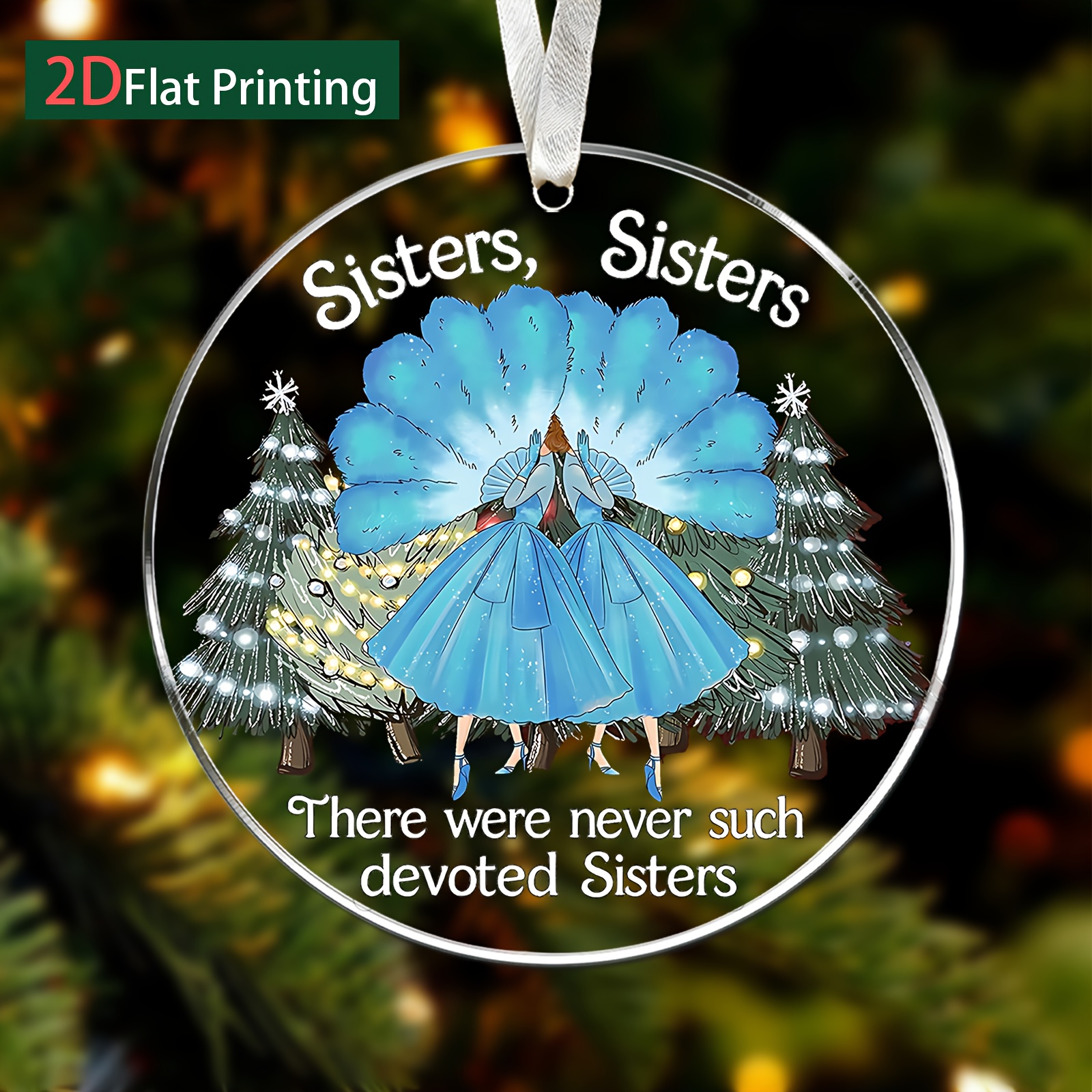 TEMU 2d Flat, 1pc Never Such Sisters Gifts For Christmas Gifts Acrylic Hanging Ornament - Sisters Gifts Gifts Design Acrylic Ornament, Perfect For