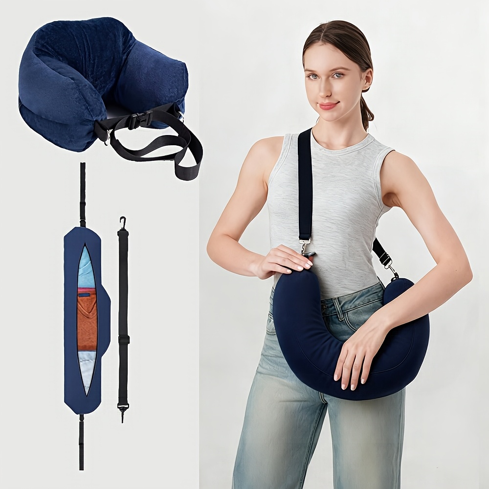TEMU 1pc Travel Neck Pillow With U-shaped Cushion - Soft -soft Fabric, Portable Airplane Neck Support, Options, Hand Wash Only, For Long Flights,