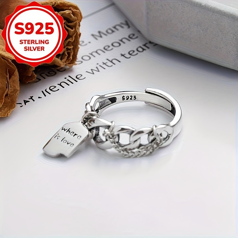 Unisex Vintage "Where Is Love" Engraved Adjustable Open Ring