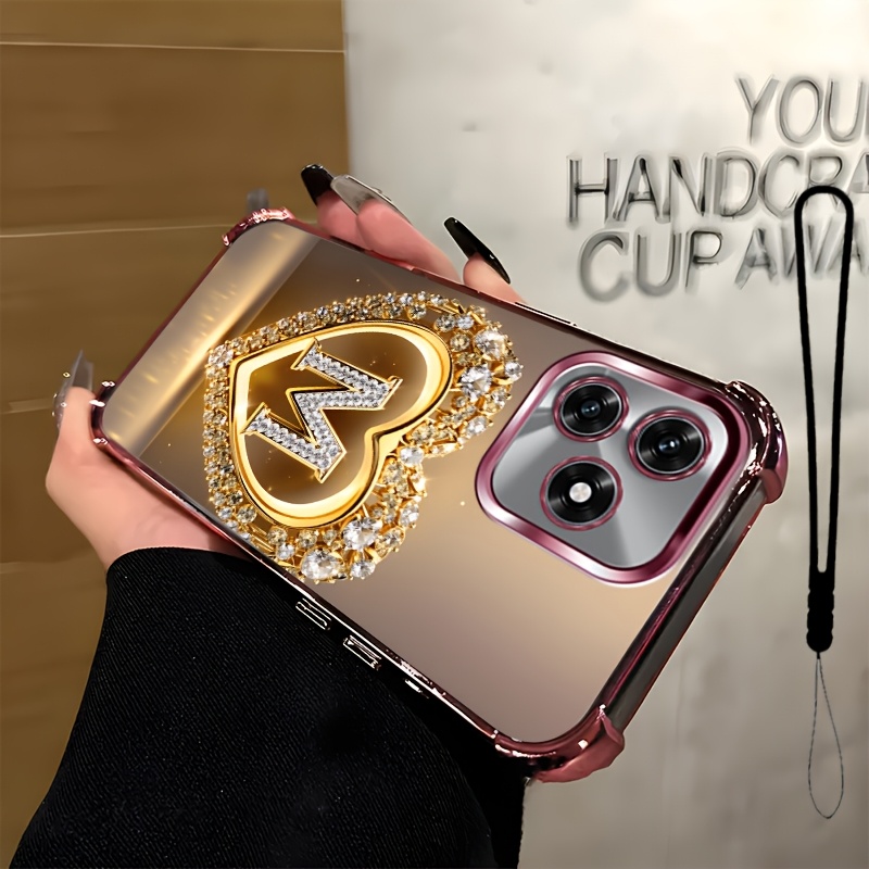 TEMU Phone Case: 2d Flat 2pcs Set: Includes 1 Phone Case + 1 Strap,heart-shaped Letter 2d Flat, Phone Case,suitable X5c,unisex Lanyard Phone Case,