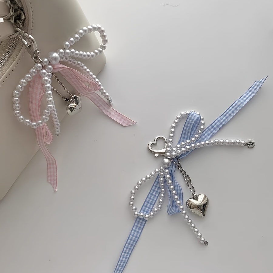 Pearl Streamer Bow Love Heart Pendant Bag Charm