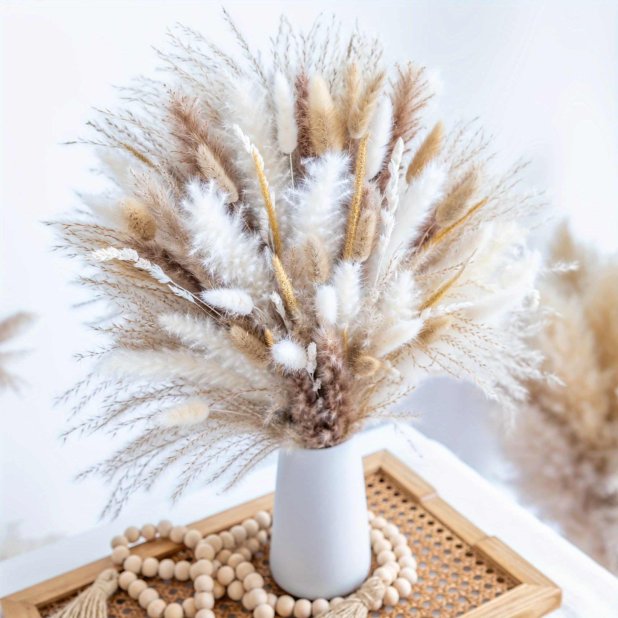 

120pcs Natural Pampas Grass Decor Set | Boho Chic Dried Floral Arrangement In , | Rustic Wedding Centerpieces & Table Decor With Beaded Accents, Wedding Decor