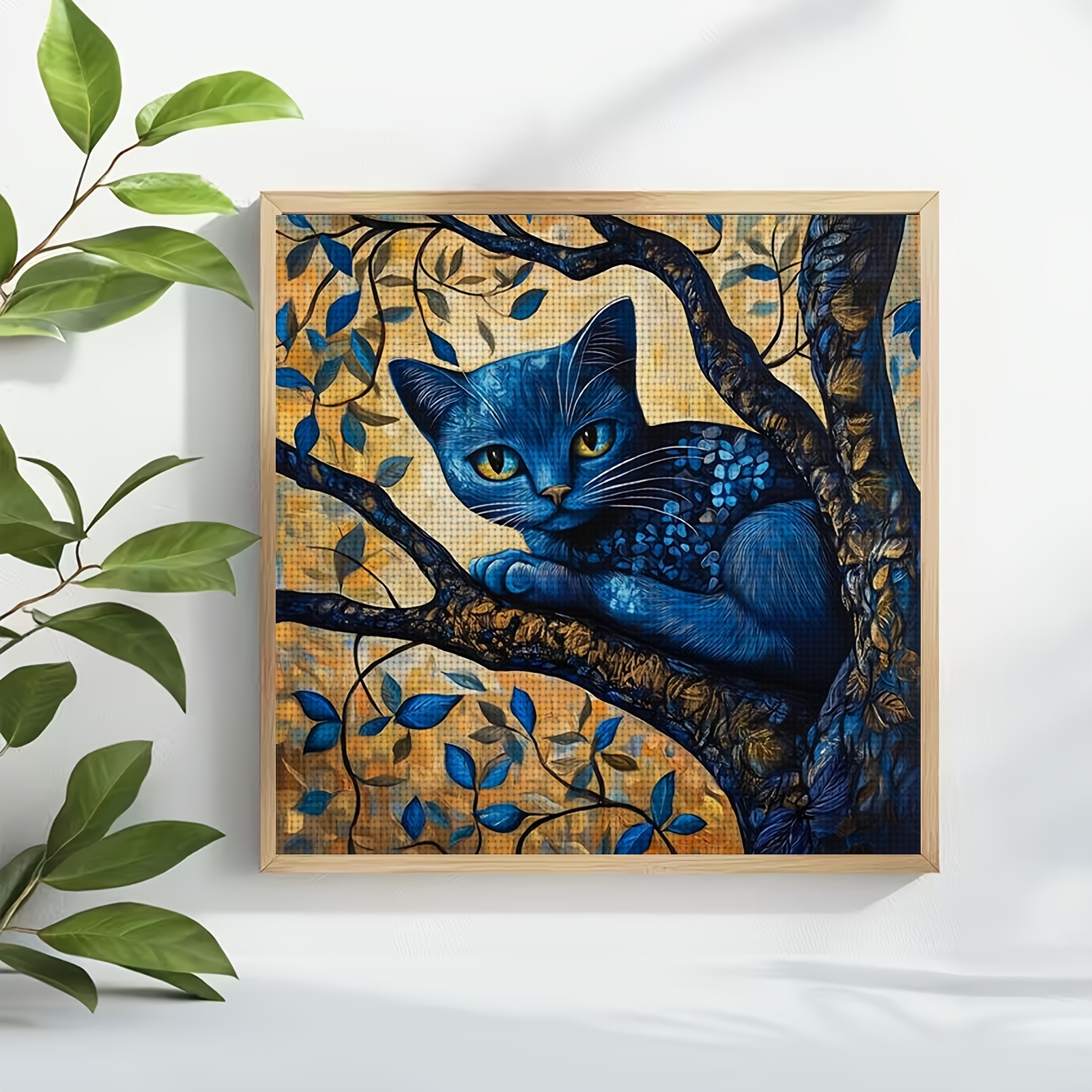 Cross-Stitch Printing Kit, Blue Cat on a Branch Design