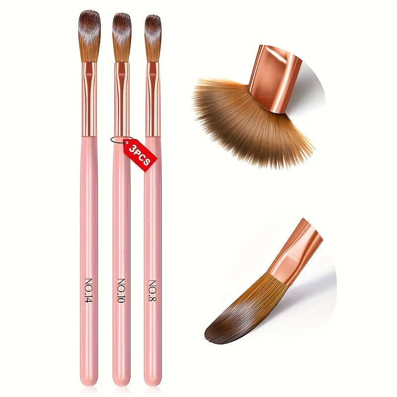 

3pcs Acrylic Nail Brush Set - Sizes 8/10/14, Brushes For Acrylic Application, Perfect For Nail Extensions & 3d Carving Nail Complete Acrylic Nail Kit