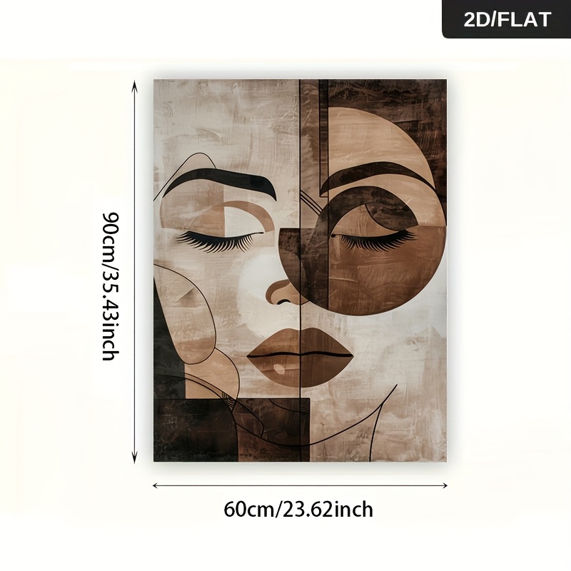 TEMU 2d Flat 1pc 23.62*35.43in/60cm*90cm Frameless Modern Abstract Women Face Wall Art Canvas Painting Art For Living Room Modern Canvas Poster For