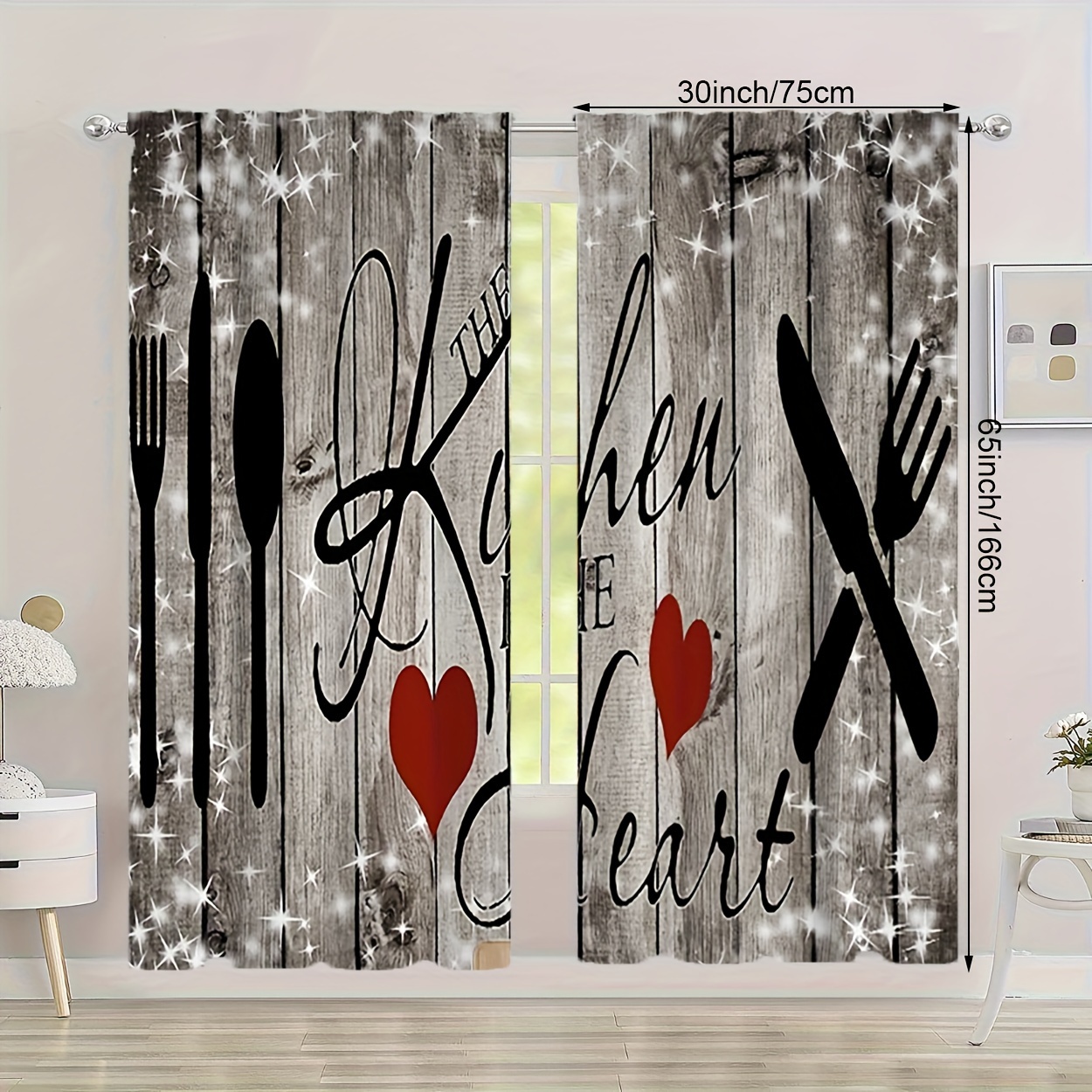 2pcs, Polyester Material, Semi-transparent Curtains, Cafe Curtain Layered Polyester Vintage Curtains European Tableware Kitchen Curtains Room Bedroom Home Decor, Suitable For Rod