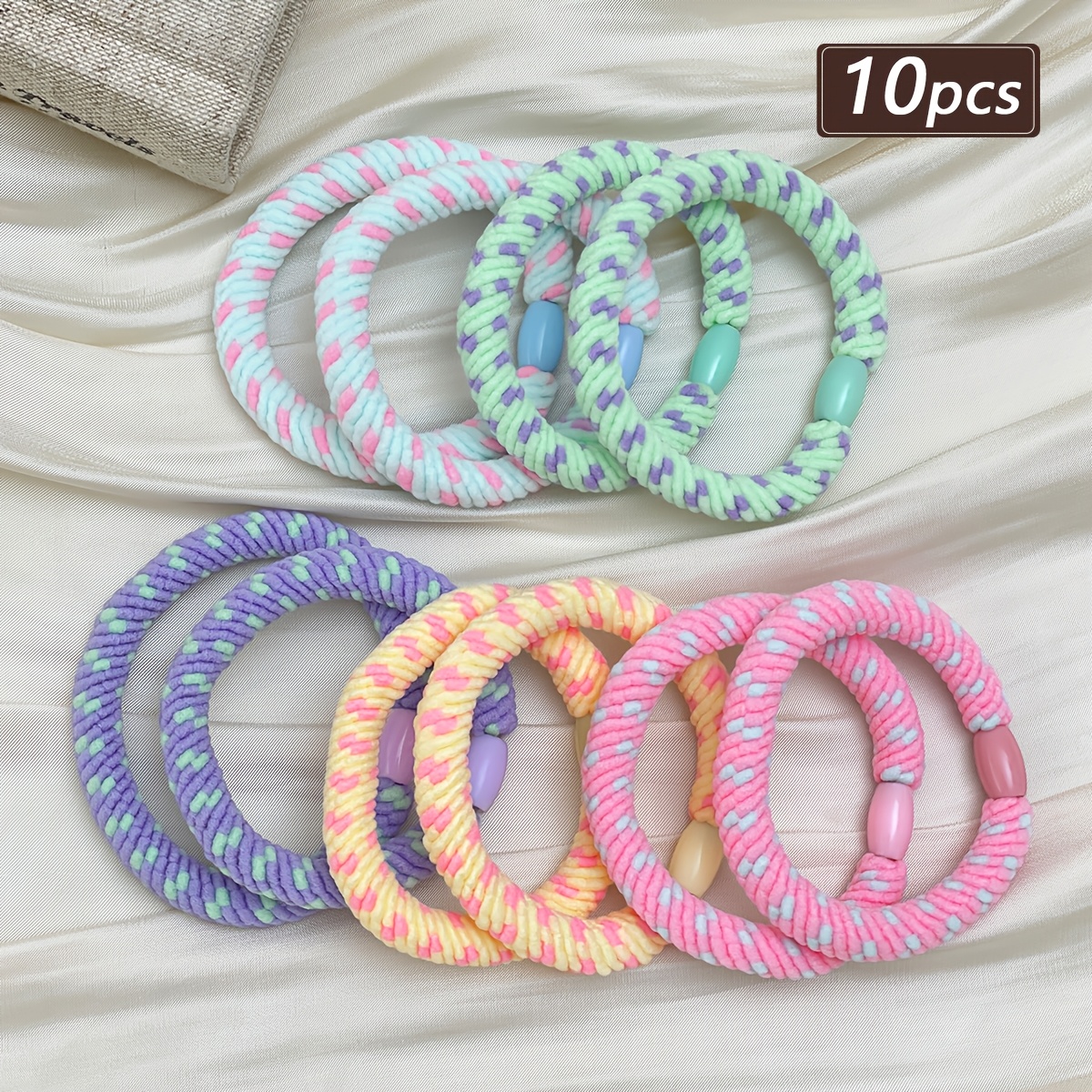 TEMU 10pcs Latest Internet Celebrity Style Bean Braided Ponytail Headband, Elegant Female Ponytail Ball Head Hair Tie For Daily Outing, Casual Sports
