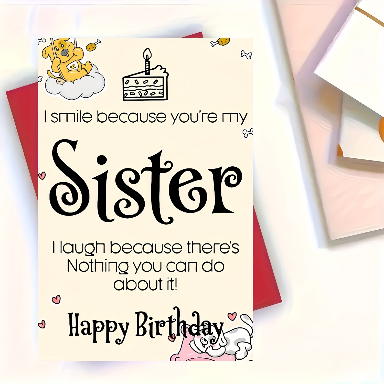 

1pc, Funny Sister Birthday Card, Birthday Gifts For The Cutest Sister, Greeting Card, Blank Card With Envelope