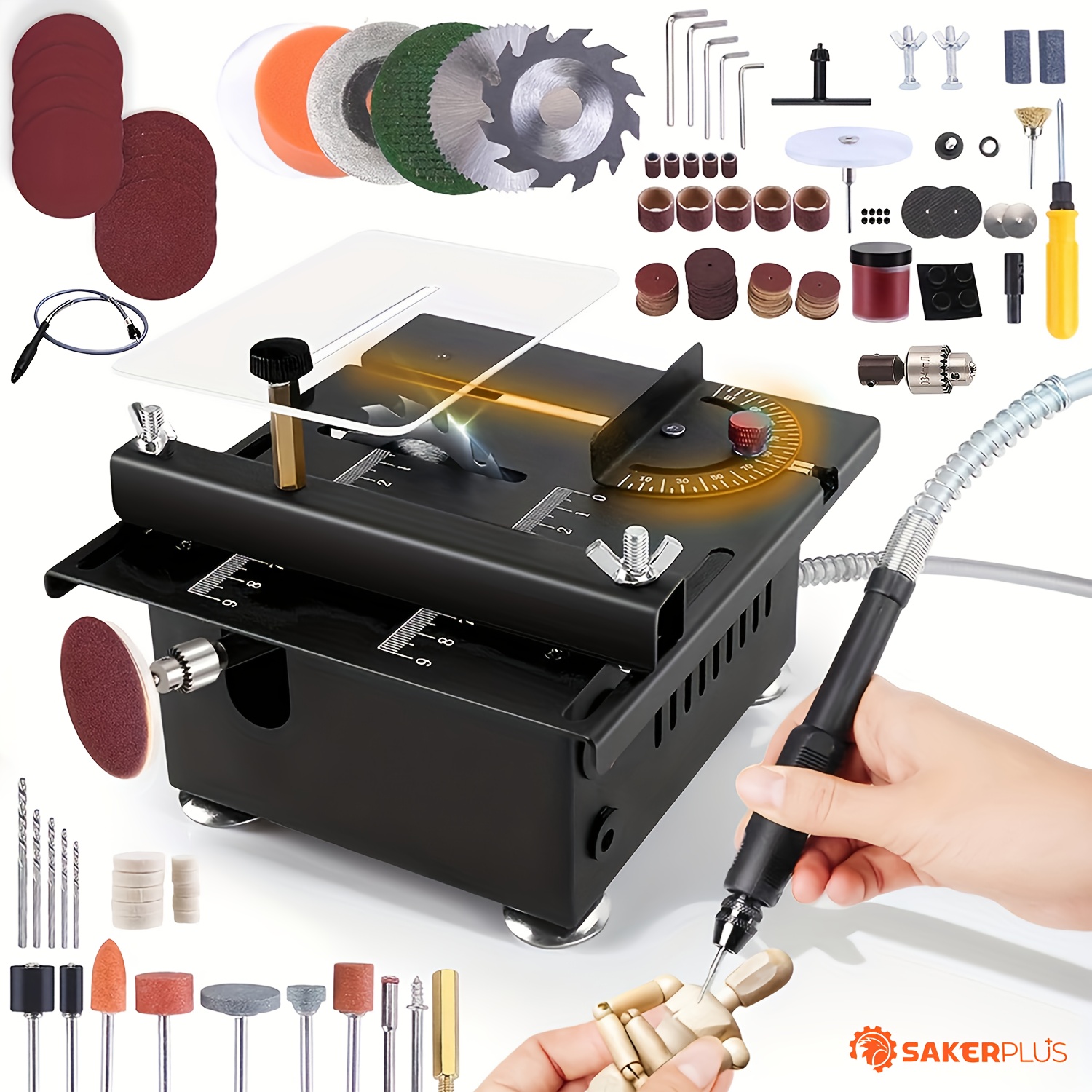 TEMU Scie sur table mini Sakerplus, multifonctionnelle et portable, pour ponçage, , perçage, machine , scie sur table de à , 7 niveaux de réglage de