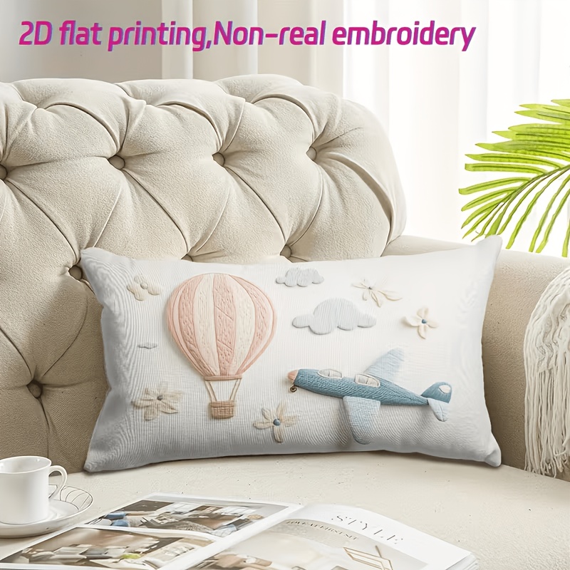 TEMU 2d Flat Printing, 1pc Hot Air Balloon Pillowcase Pastel Airplane And Balloon Suitable For Living Room, Bedroom Or Sofa Comfortable And Stylish ,