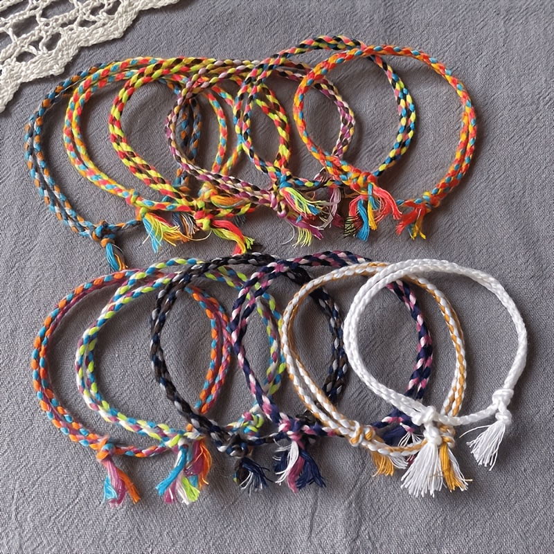 TEMU Lot de 12 bracelets d' tissés à - Bracelets torsadés réglables, adaptés à un usage et en vacances, vifs et colorés, accessoires de carnaval,