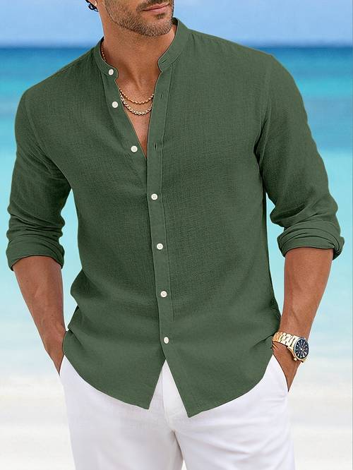 camisa 100% para hombre de larga, color liso, casual, con cuello y botones, de tela de puro algodón que es transpirable, absorbente del y cómoda. adecuada para el hogar, , viajes y vacaciones en . un gran regalo para un esposo o novio