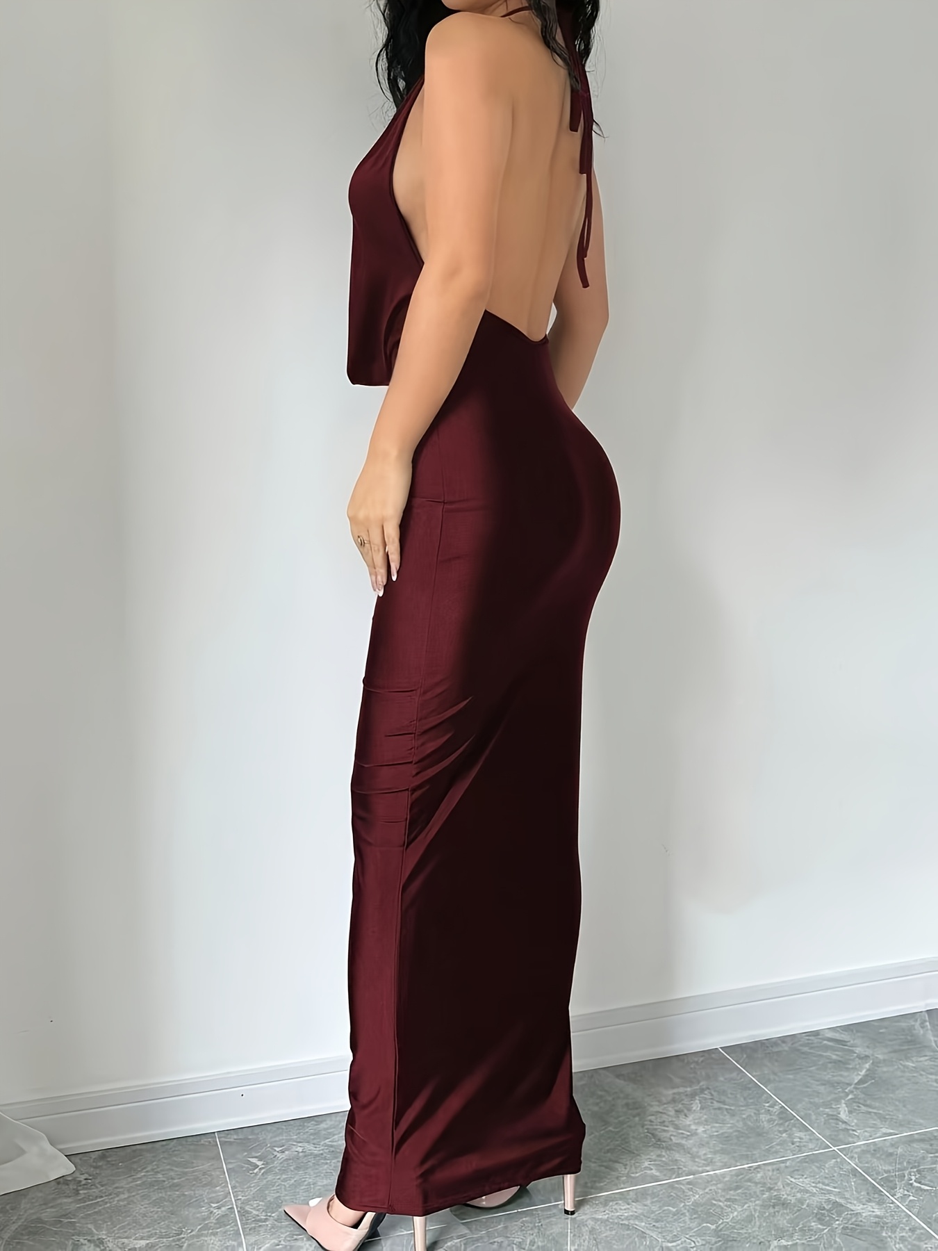 elegant shoulder maroon party dress women sleeveless - Temu Qatar