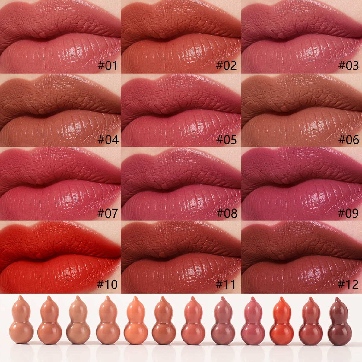 12 colors matte mini gourd lipstick set   lip gloss kit long lasting waterproof smudge proof high pigmented nude red lipsticks   makeup events or gifts turn into cute ornament with string after use Product details 0
