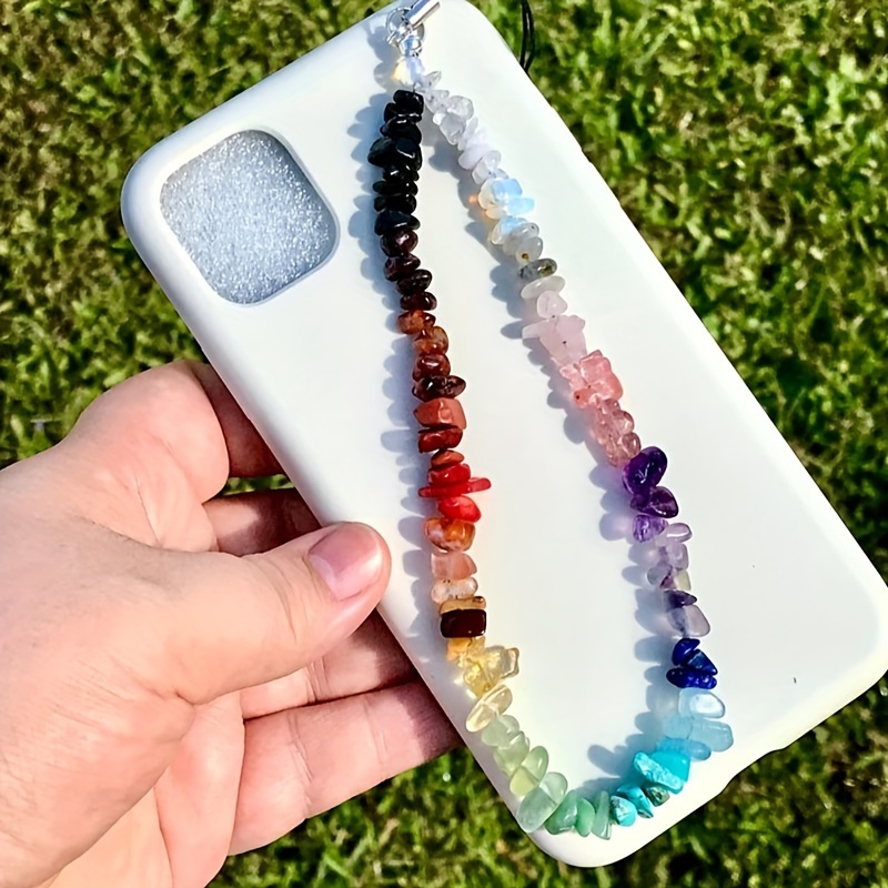 

Bohemian Stone Beaded Phone Lanyard, Chip Gemstone Anti-loss Mobile Hanging Strap, Handmade Crystal Phone Charm Accessory (1pc, Assorted Bead Colors)