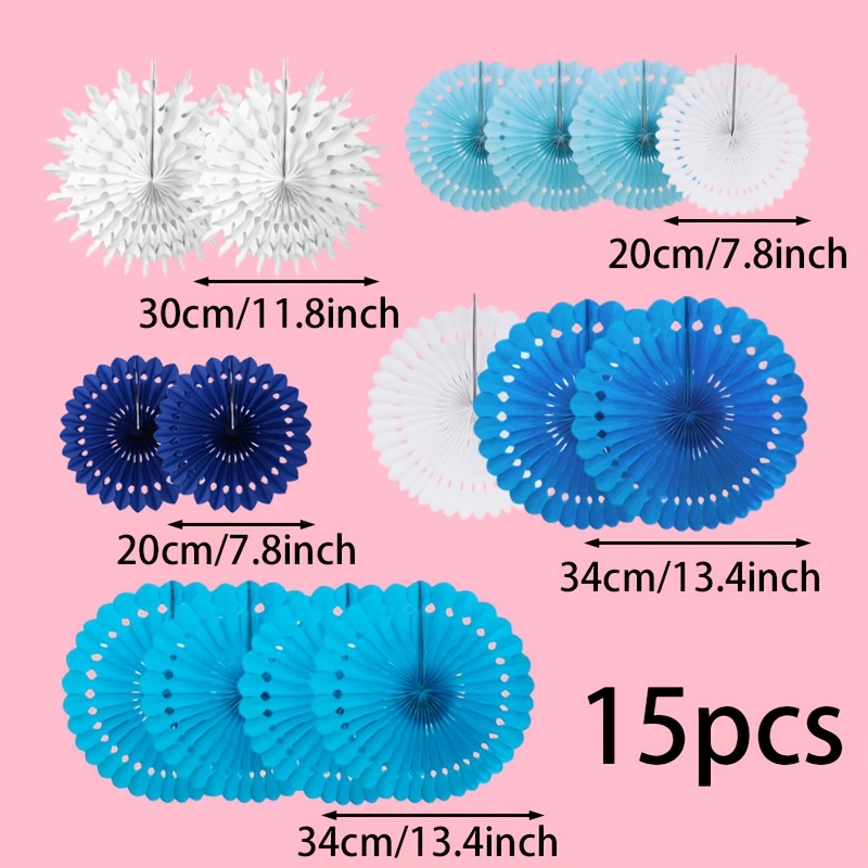 Image of 15pcs-blue Wedding Decor Hollow Flower Fan Set, Suitable For Wedding Party Background Arrangement Decoration, Birthday Theme Party, Gathering Decoration