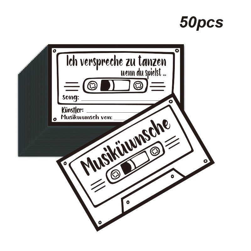 E-shop 50 Stück Musikwunsch-Karten im deutschen Vintage-Stil, "Musikwünsche", Retro-Kassetten-Muster-Karten, Tanzversprechen-Karten,