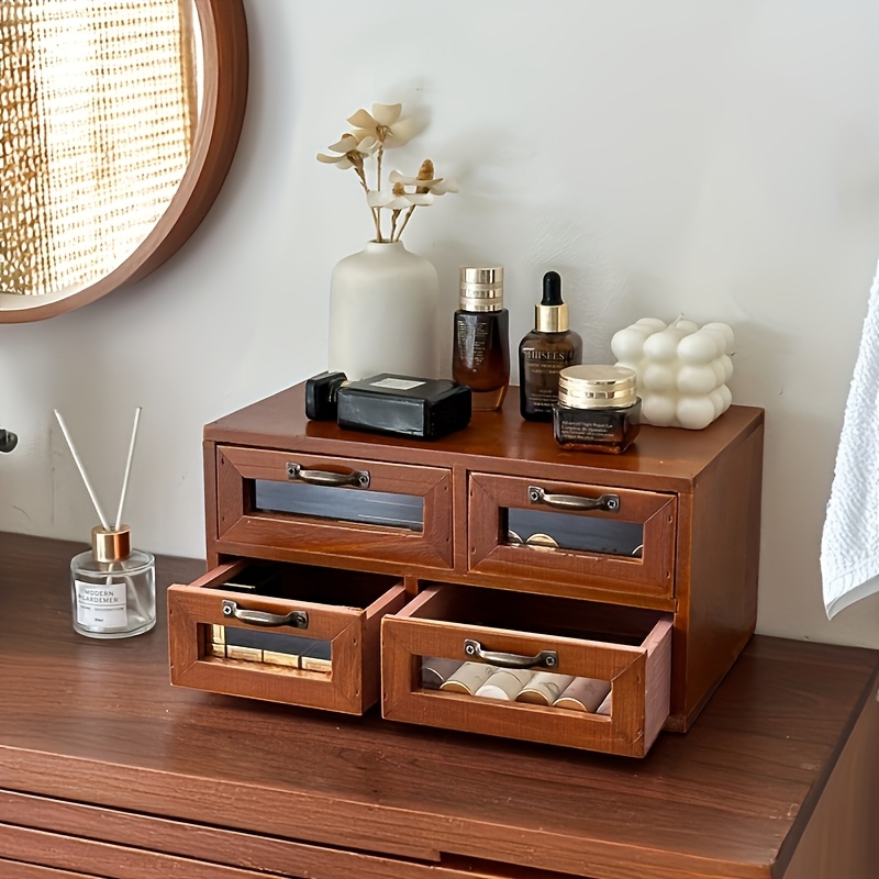 vintage solid wood drawer organizer multi compartment storage cabinet for home office desk 3 2 cu ft capacity 27 height 12 width 8 depth   tape notebooks small items desk drawer organizer for home storage