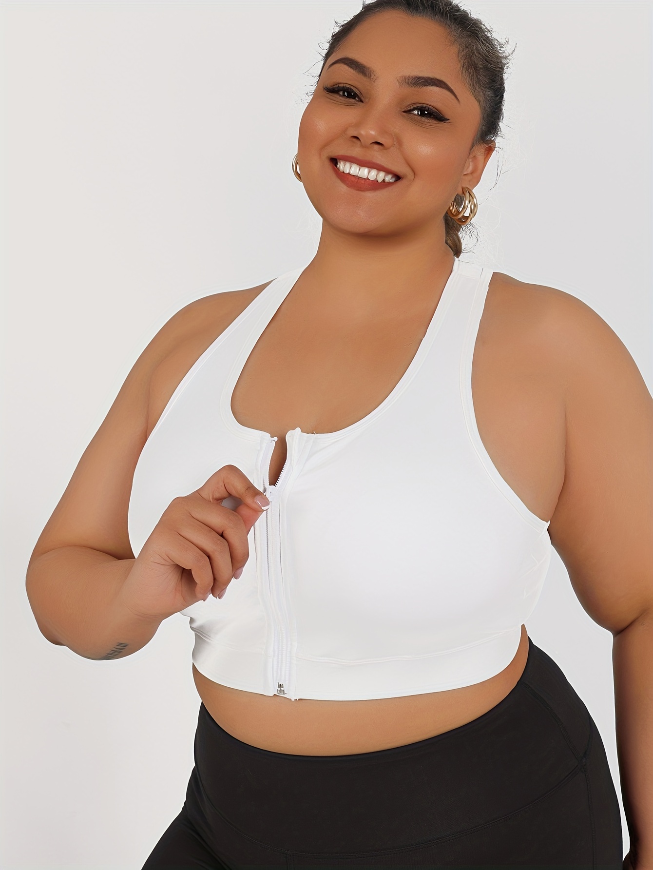 Women's High-Impact Sports Bra with Zipper Front Closure, Removable Pads & High-Elasticity Fabric - White Yoga Running Gym Bra for Workouts, Machine Washable, Strapless Push Up Bra, Workout Support, Backless Design, Durable Sports Wear