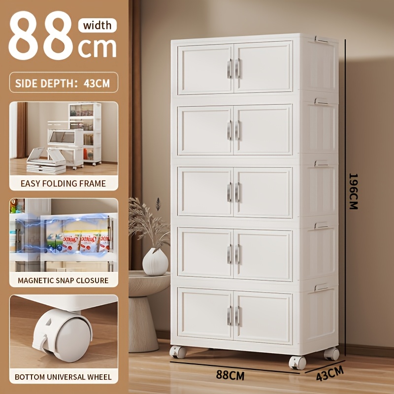 TEMU Extra Wide Foldable Plastic , 3-5 Tier Freestanding White Cupboard, 65-88cm Large Capacity Home Organiser
