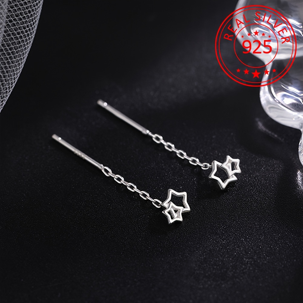 

1 Pair Of 925 Sterling Silver Dangle Earrings Trendy Star Design High Quality & Hypoallergenic Jewelry Sweet Decor For Female