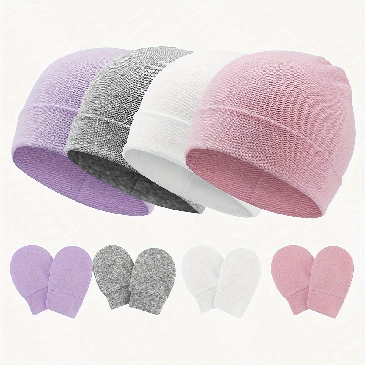 

4 Sets Of ' Color Skin-friendly Hats And Gloves Sets Suitable For Suitable For 0-3 Months