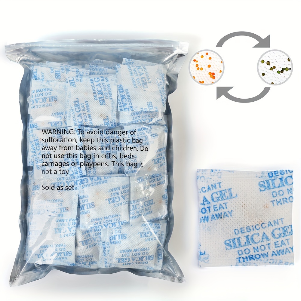 

100 Packs Silica Gel Packets, Indicating Desiccant Packets Moisture Absorber Drying Bags