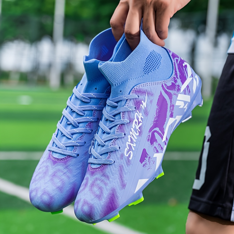 [zapatillas] Botas de Fútbol Ligeras para Hombre - Calzado de Entrenamiento y Partido para Todas las Estaciones con Parte Superior Sintética Transpirable, Diseño Vibrante Morado y Blanco, Suela de Goma Duradera para Tracción en Césped y Césped Artificial