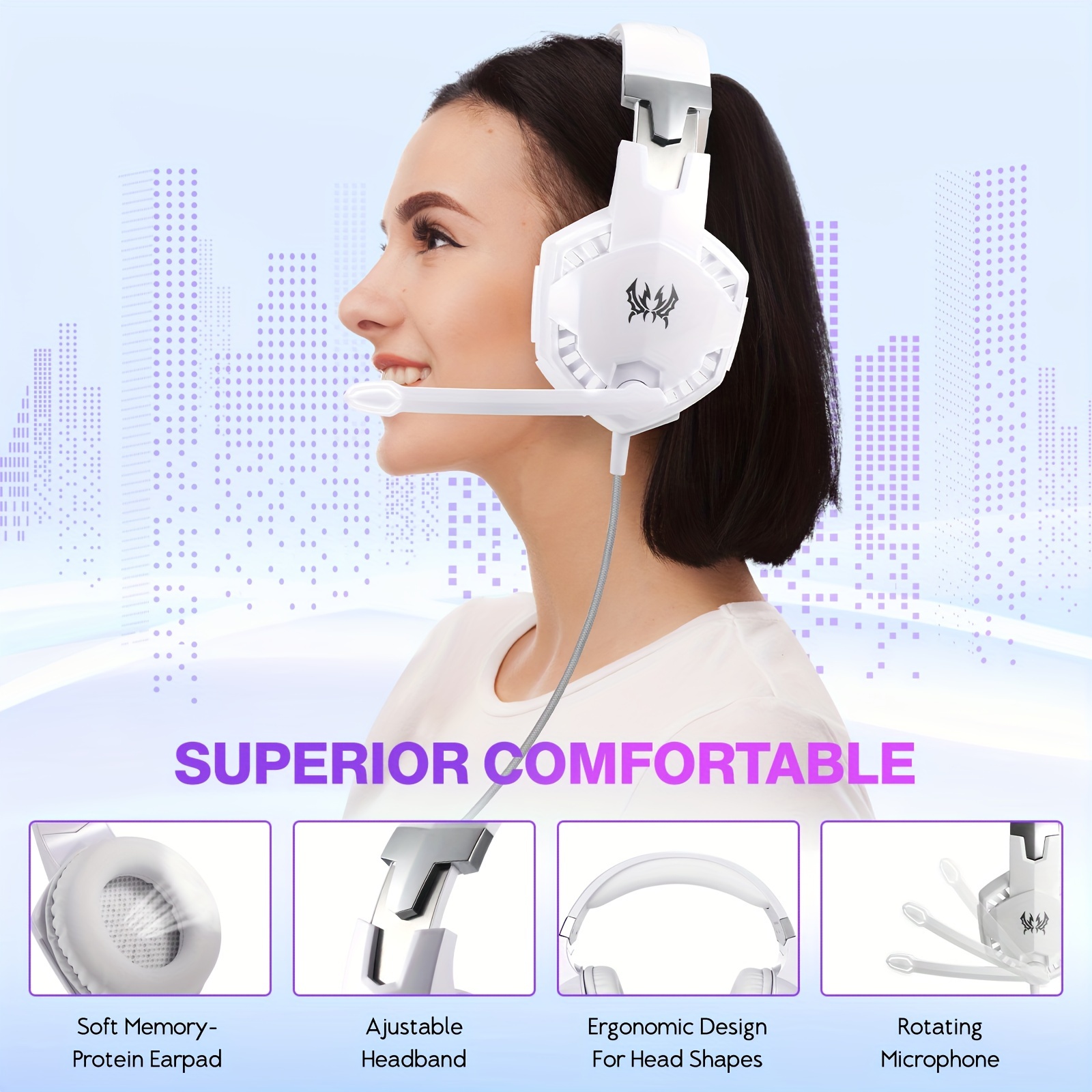 

Kotion Gaming Headset, Wired Over-ear Stereo Headphones With Led Lighting, Sound Isolation, Push Button Volume Control, -free 3.5mm Cable, With Microphone, For Ps4 Ps5, Pc, Laptop, Mac - White