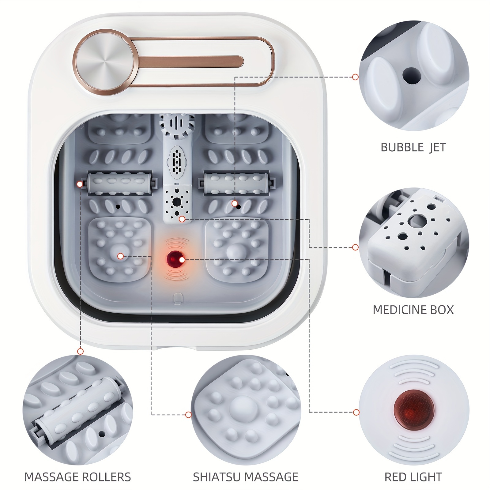 collapsible   spa bath with and bubbling function   scrub with pedicure tool   soak tub with non motorized roller massage to relax the feet details 2