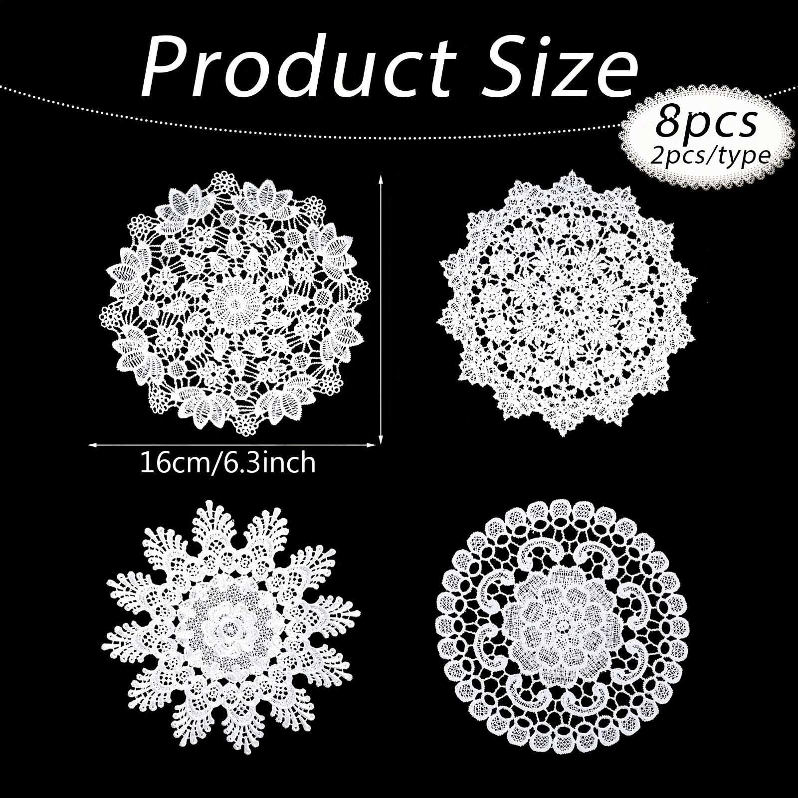 Image of 8pcs Crochet Doilies White 6 Inch Round Lace Placemat Vintage Lace Coasters Table Doilies Decors For Kitchen Dining Room Wedding Vase Table Decoration