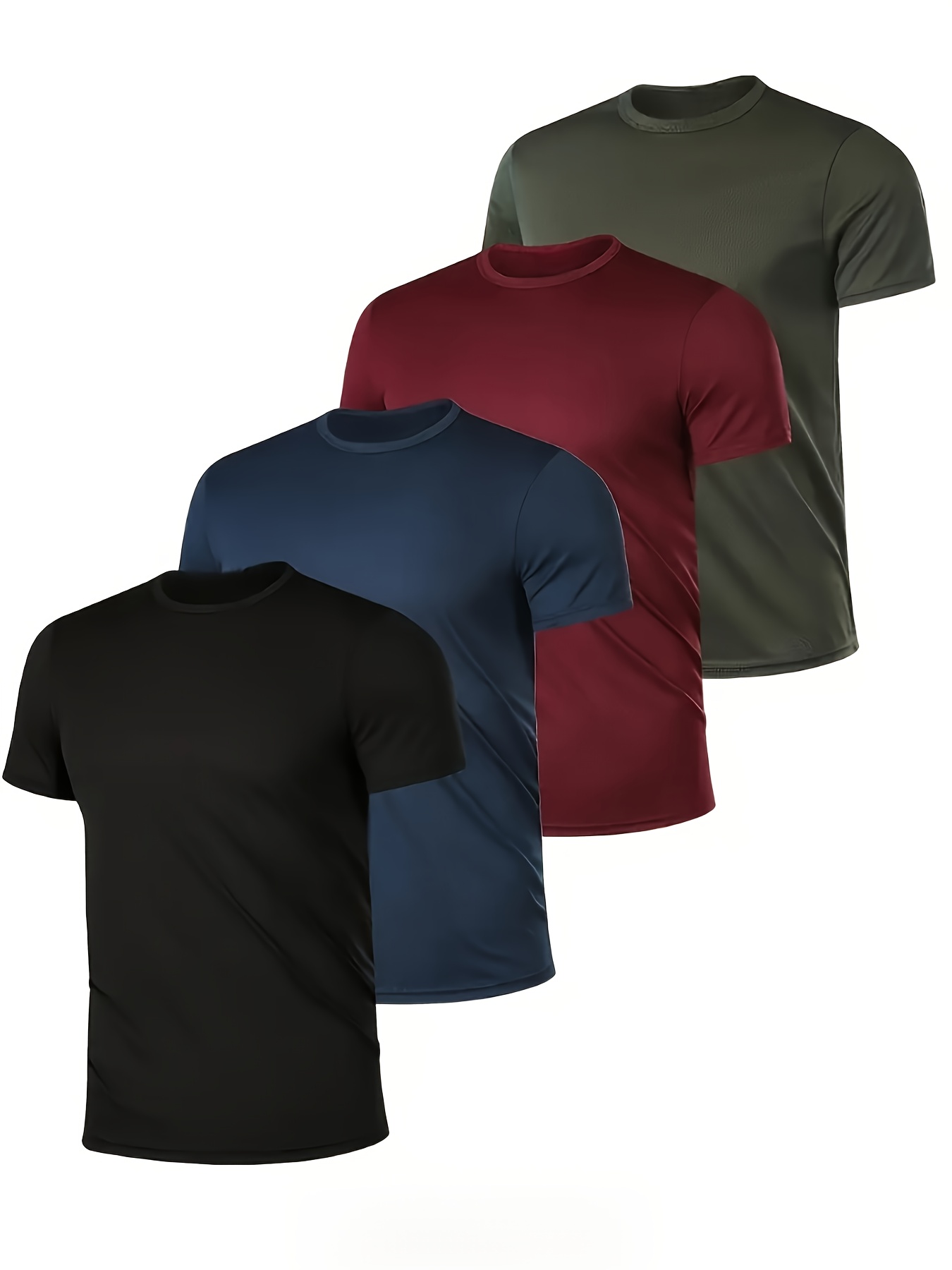 4pcs/Set Solid Color Men's T-Shirts Moisture-Wicking Quick-Dry... product image 3
