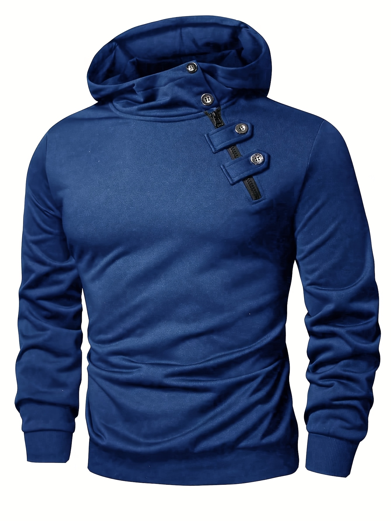 Men's Casual Green Hoodie with Half-Button Placket - Long Sleeve, Soft Polyester Fabric, Comfortable & Stylish for Spring/Fall, Casual Wear Hoodie | Minimalist Hoodie | Knitted Texture, Sweater Hoodie