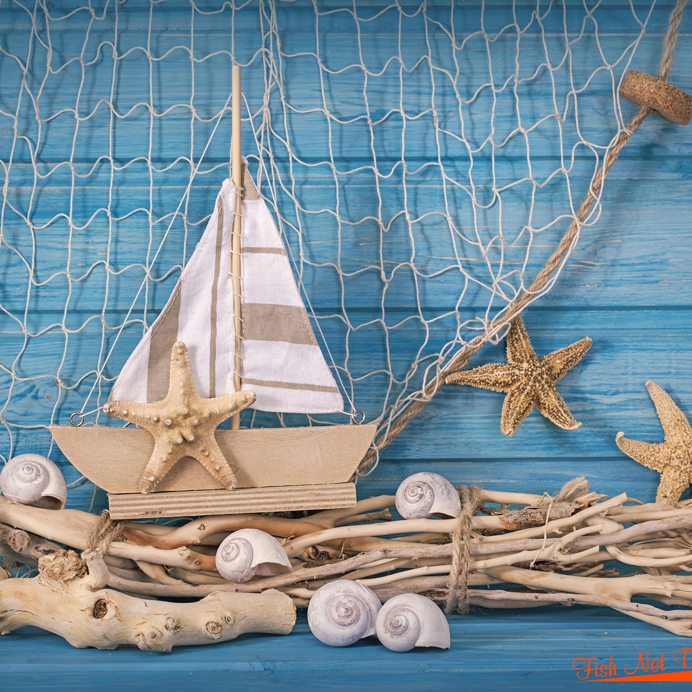 Rete Da Pesca Decorativa In Cotone Per Feste A Tema Nautico - 200x100cm, Con 30 Mollette In Legno - 5