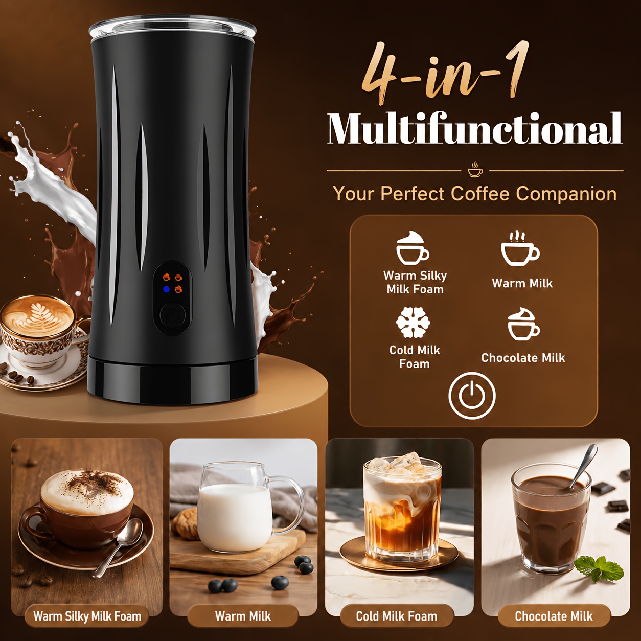 Electric Milk Frother & Steamer, Foam Maker With Milk Heating Function, Quiet Auto Shut-off Coffee Frother For Latte, Cappuccino & , Easy-clean Milk Warmer Machine