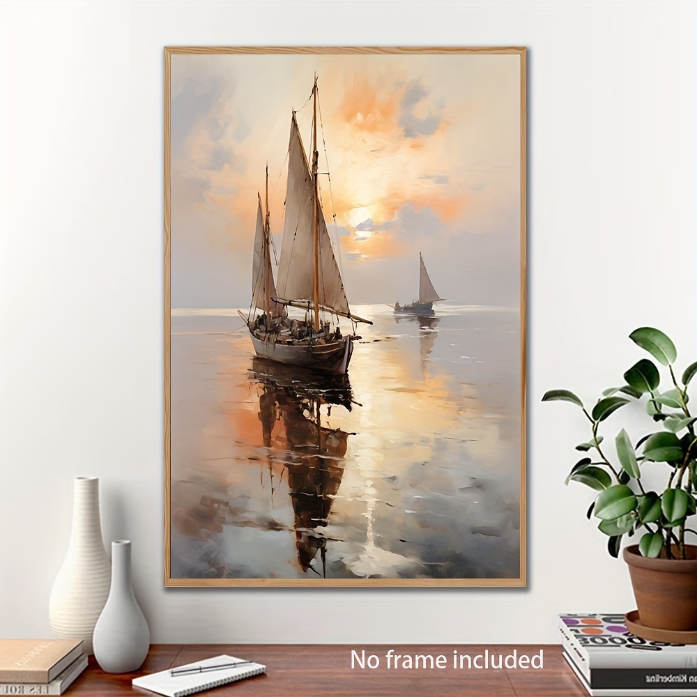 2d flat 2d flat 2d canvas 1pc silent sunset sailboat canvas art print poster living room office bar courtyard decoration 39 88x 59 94cm office wall art quiet scene frameless canvas nautical decoration