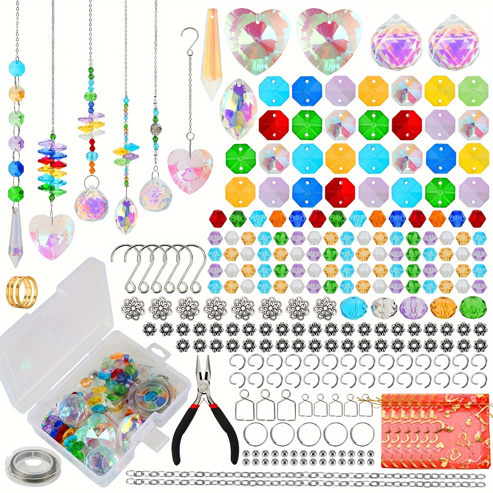 

460-piece Diy Suncatcher Kit With Colorful Crystal Beads & Rainbow Prism - Perfect For Window Hangings, Indoor/outdoor Garden Decor
