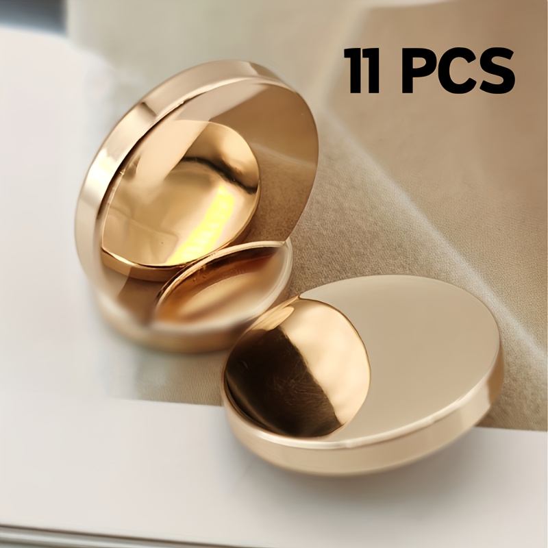 TEMU 11 Botones Redondos Metálicos Dorado-Plateados, Botones Planos y Lisos para Camisas, Chaquetas, Cortavientos, Abrigos de Tweed, Trajes y Ropa