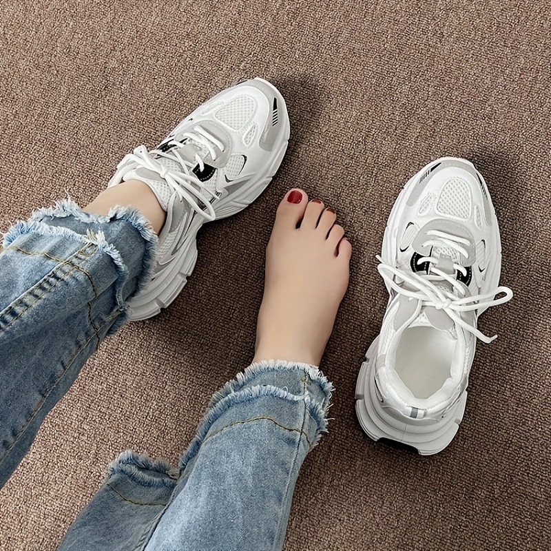 

Women's Colorblock Mesh Sneakers, Lace Up Platform Soft Sole Casual Walking Shoes, Breathable Low-top Shoes