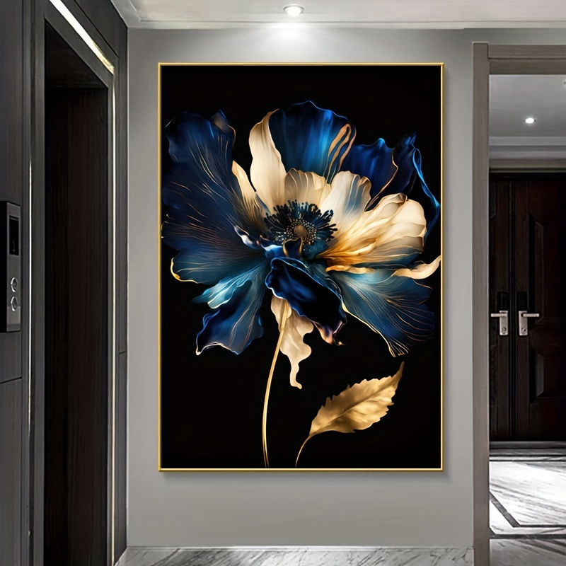 

Modern Abstract Floral Canvas Wall Art, Frameless Black & Blue Flower Print, 31.49 X 47.24 Inch, Decorative Poster For Living Room & Bedroom - 1pc