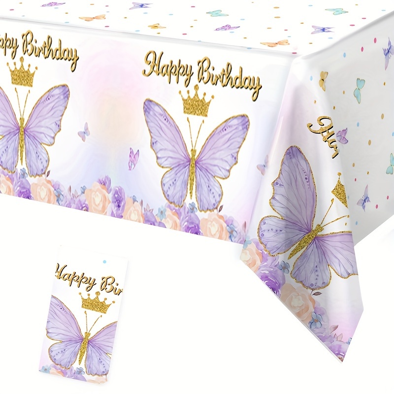 

Birthday Party Tablecloth - 1pc Butterfly-themed Plastic Table Cover, Waterproof And Decorative, Ideal For Birthday Celebration, Durable Material With Unique Weave Design