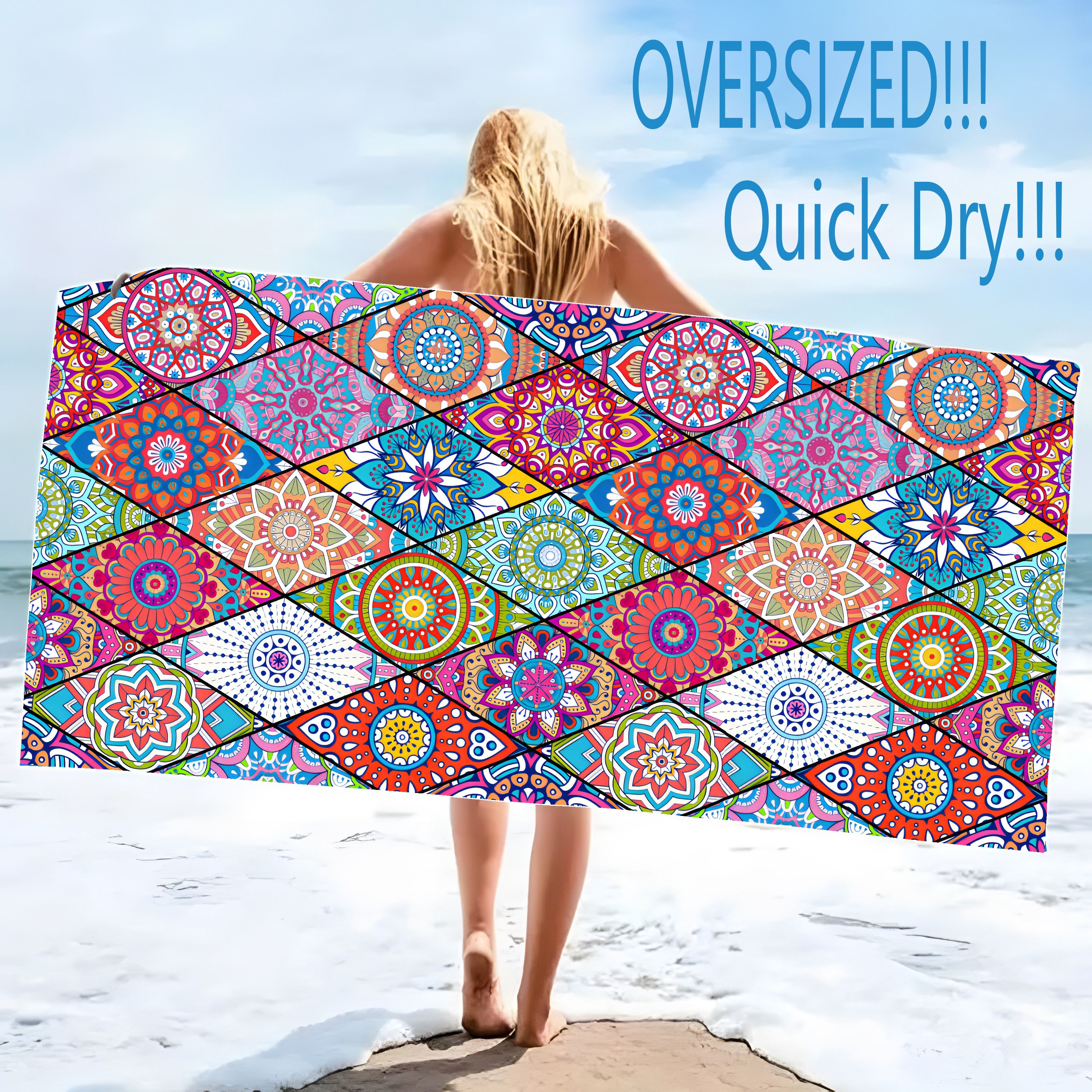 2 Piece Mandala Purple Beach Towels Microfiber Soft Absorbent_voghion.com